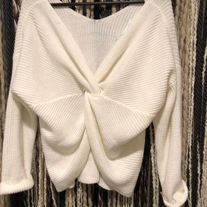 White sweater open back twisted